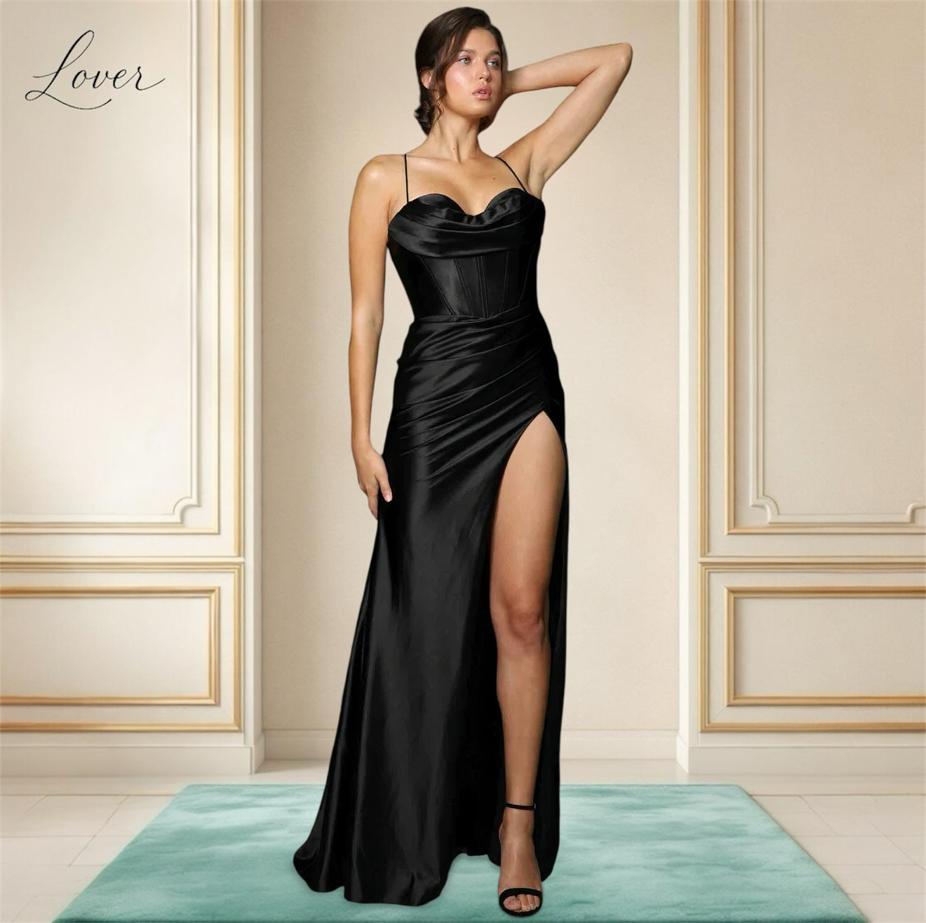 Vestido negro de satin con corset