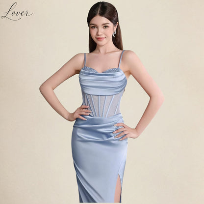 Vestido light blue de satin
