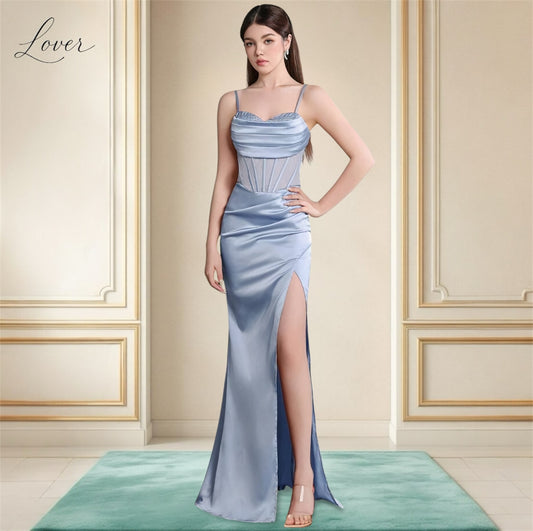 Vestido light blue de satin