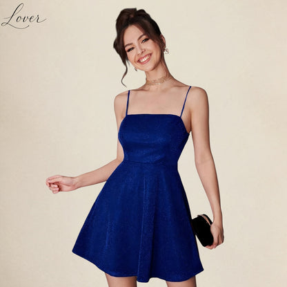 Vestido corto azul rey con brillos
