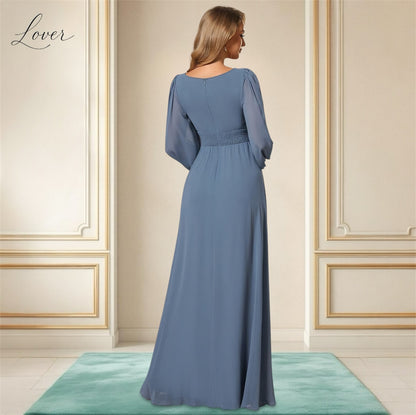 Vestido dusty blue de manga