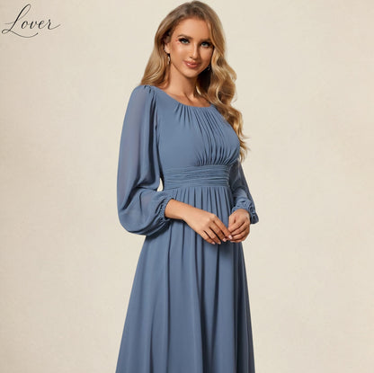 Vestido dusty blue de manga