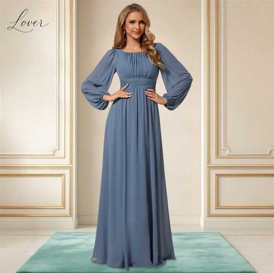 Vestido dusty blue de manga