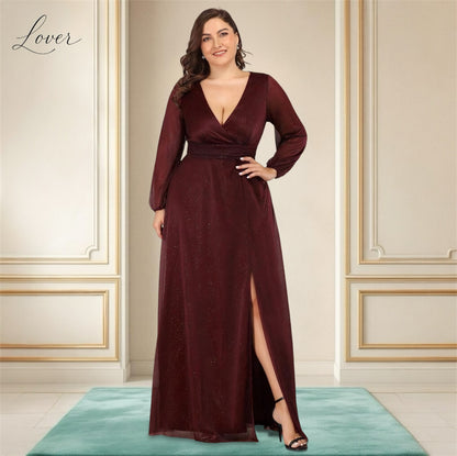 Vestido vino de manga con brillo