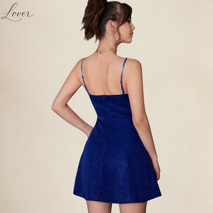 Vestido corto azul rey con brillos