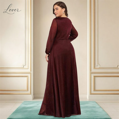 Vestido vino de manga con brillo