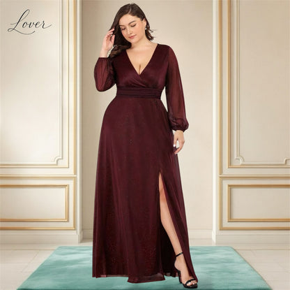 Vestido vino de manga con brillo