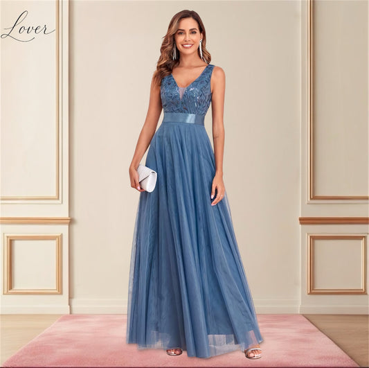 Vestido dusty blue con detalles en top