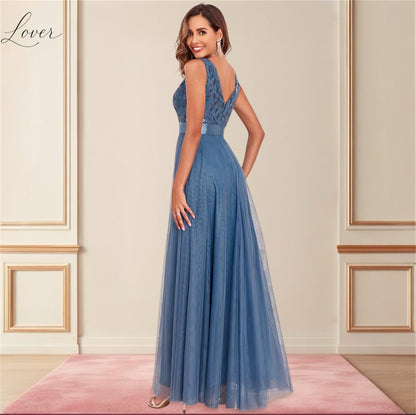 Vestido dusty blue con detalles en top