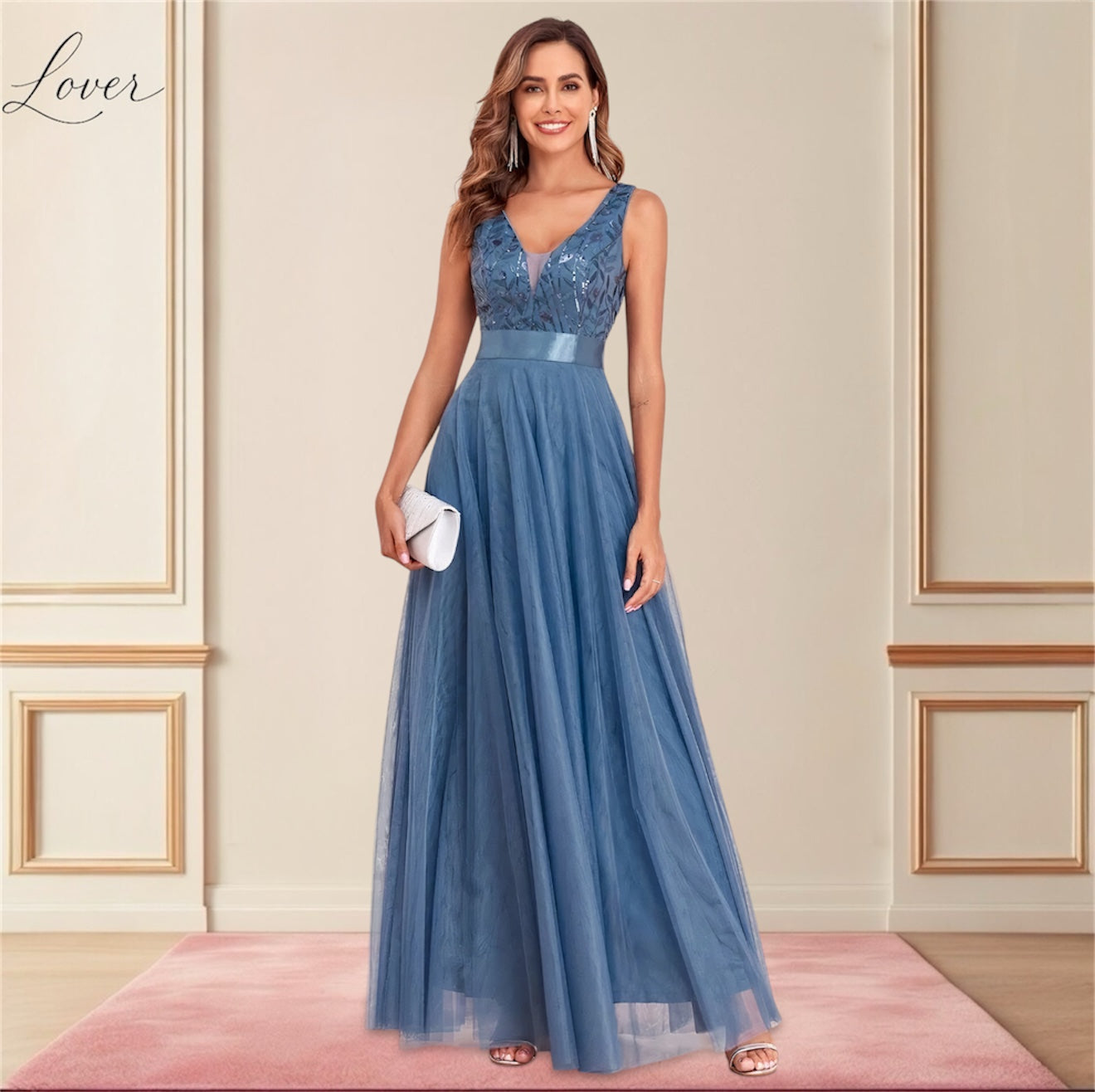 Vestido dusty blue con detalles en top