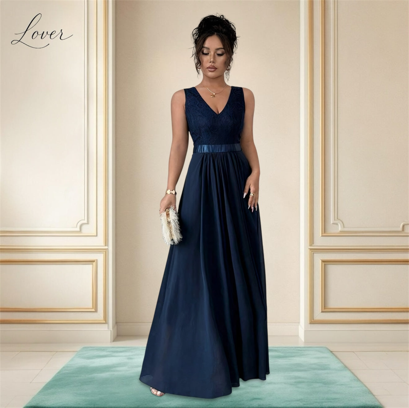 Vestido azul navy con encaje en top