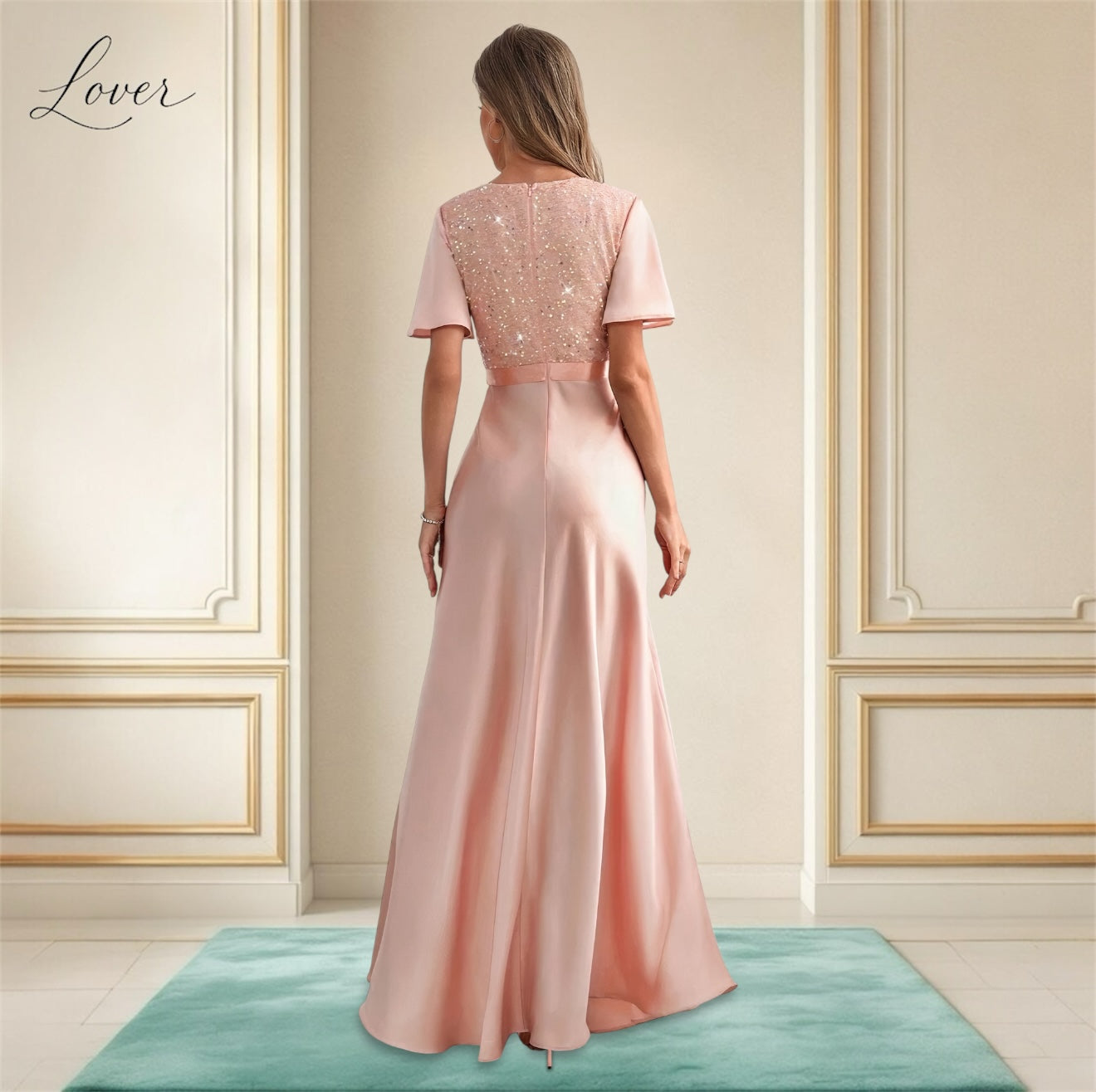 Vestido blush con lentejuelas en top