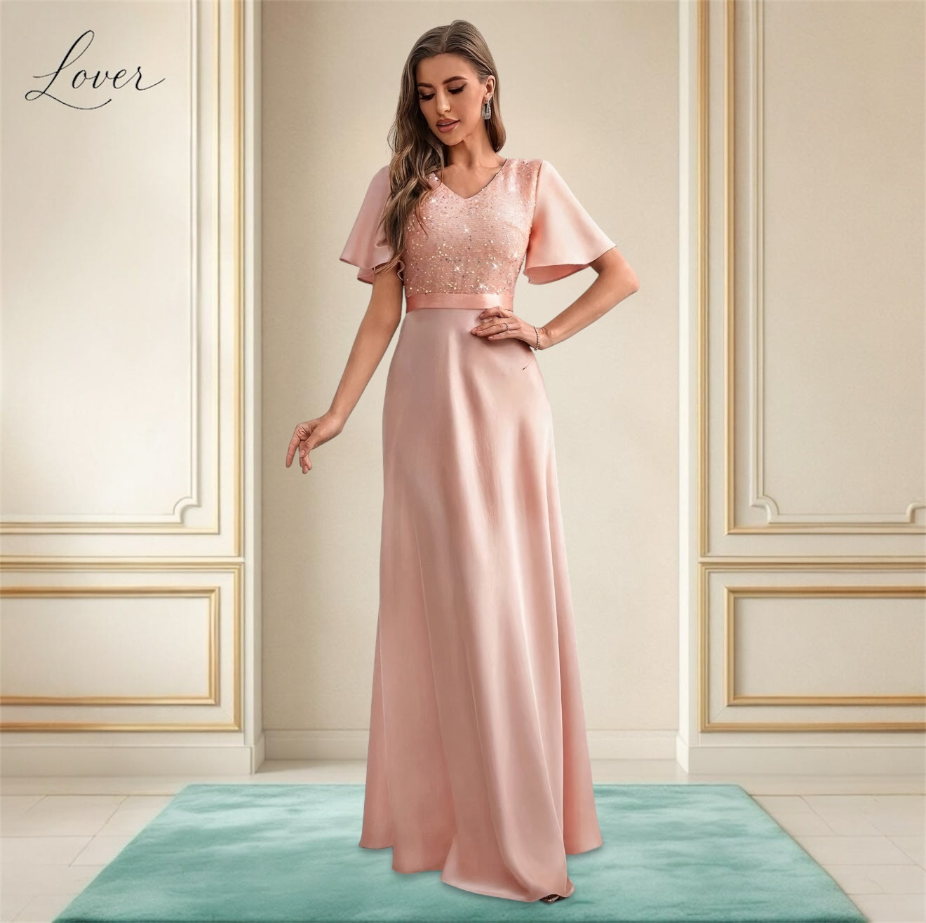 Vestido blush con lentejuelas en top