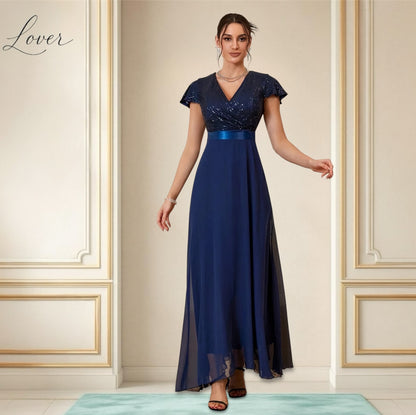 Vestido azul navy asimétrico con lentejuelas en top