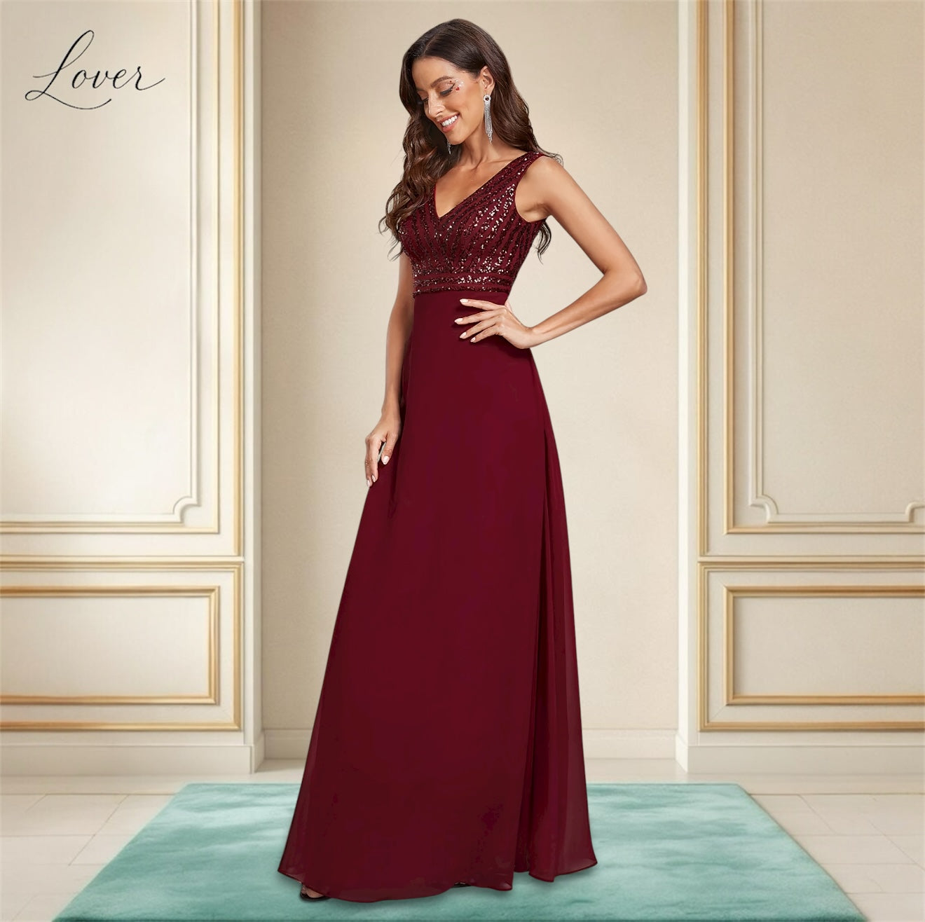 Vestido vino de lentejuelas en top