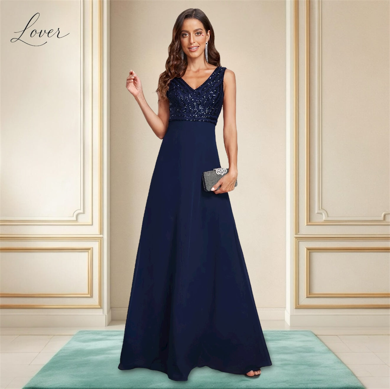 Vestido azul de lentejuelas en top