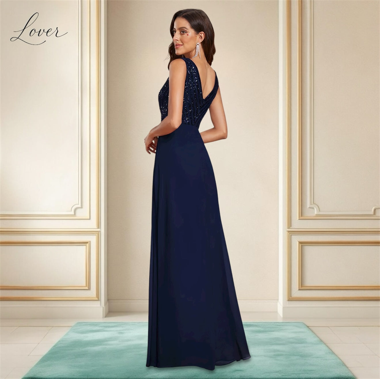 Vestido azul de lentejuelas en top