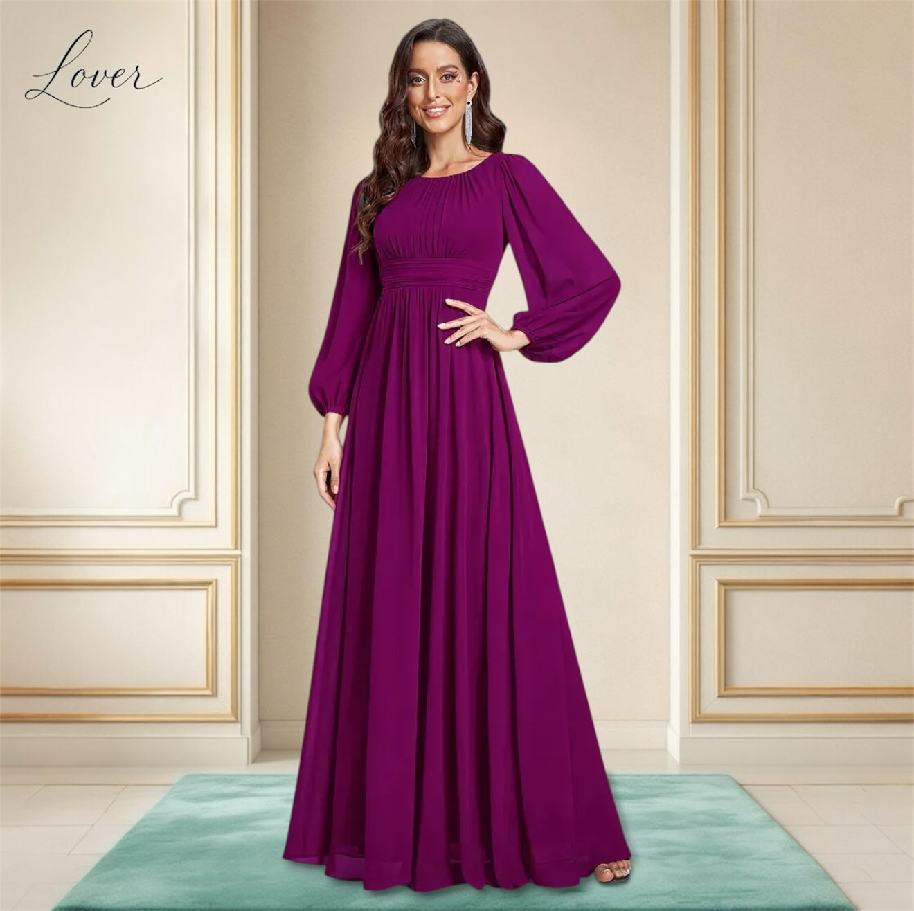 Vestido magenta de manga larga