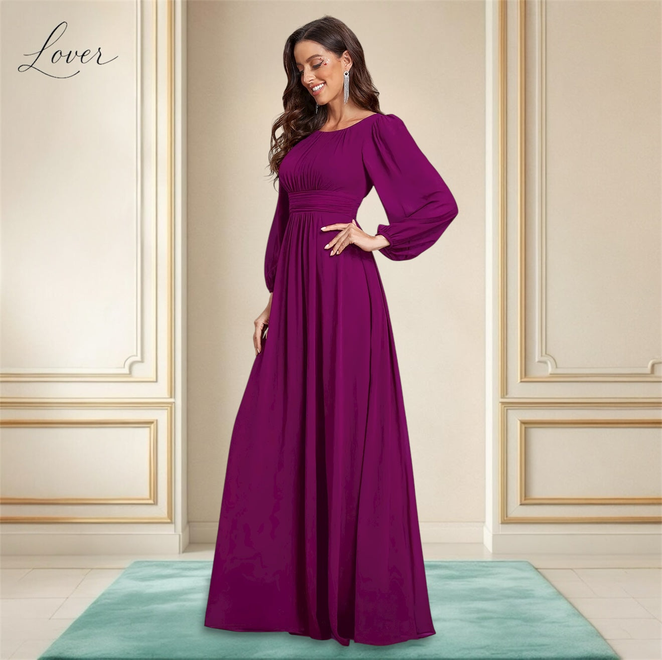 Vestido magenta de manga larga