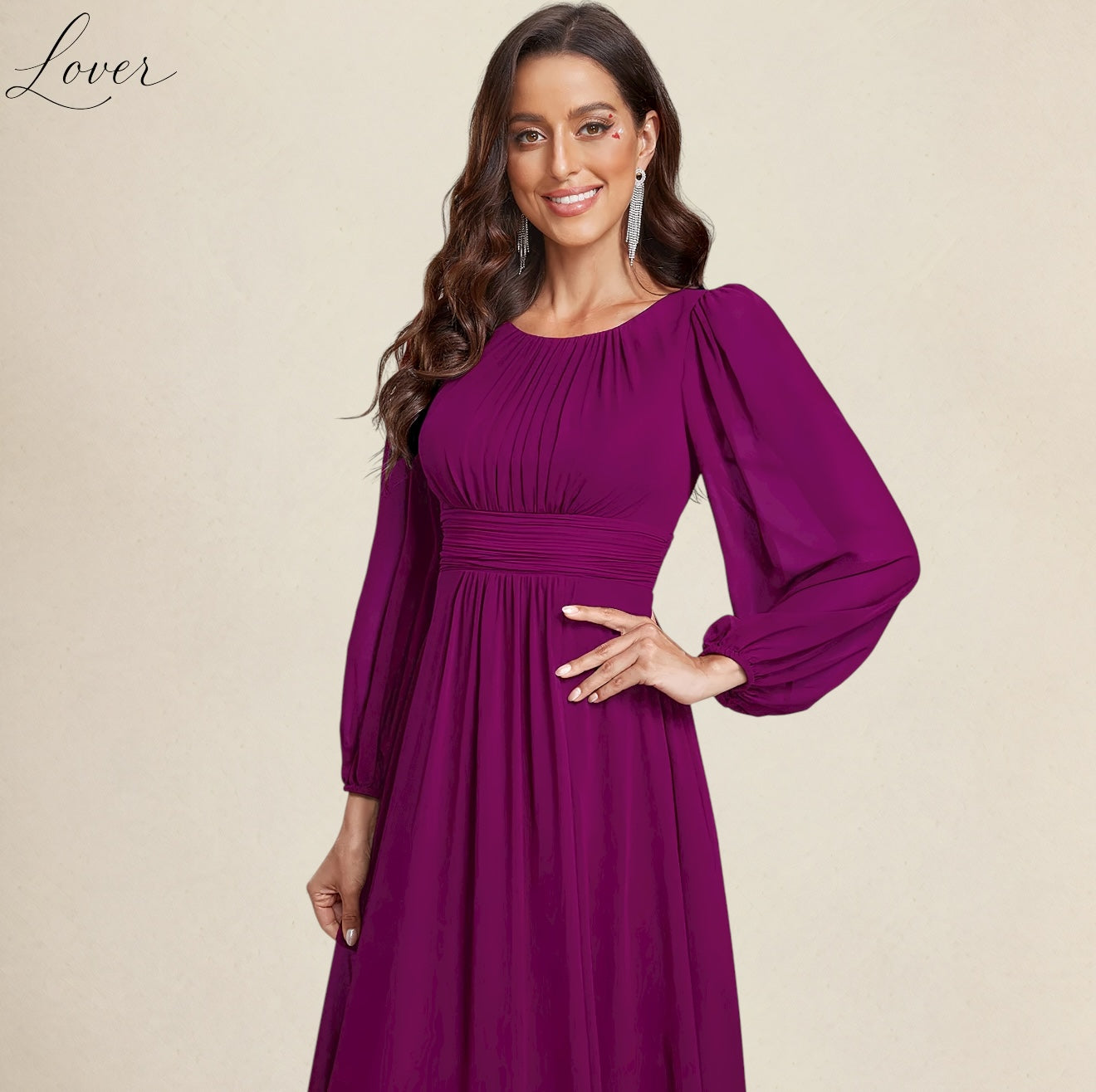 Vestido magenta de manga larga