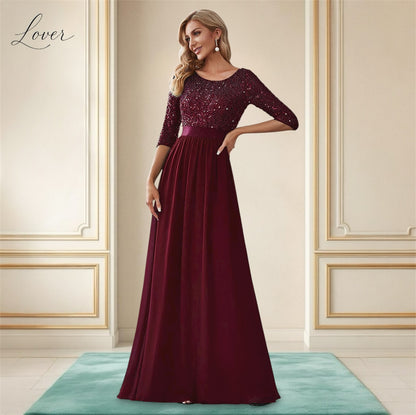 Vestido vino de manga larga con lentejuelas