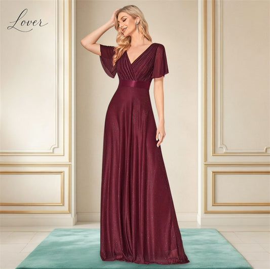 Vestido vino con brillos de manga corta