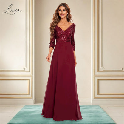 Vestido vino de manga larga con lentejuelas en top