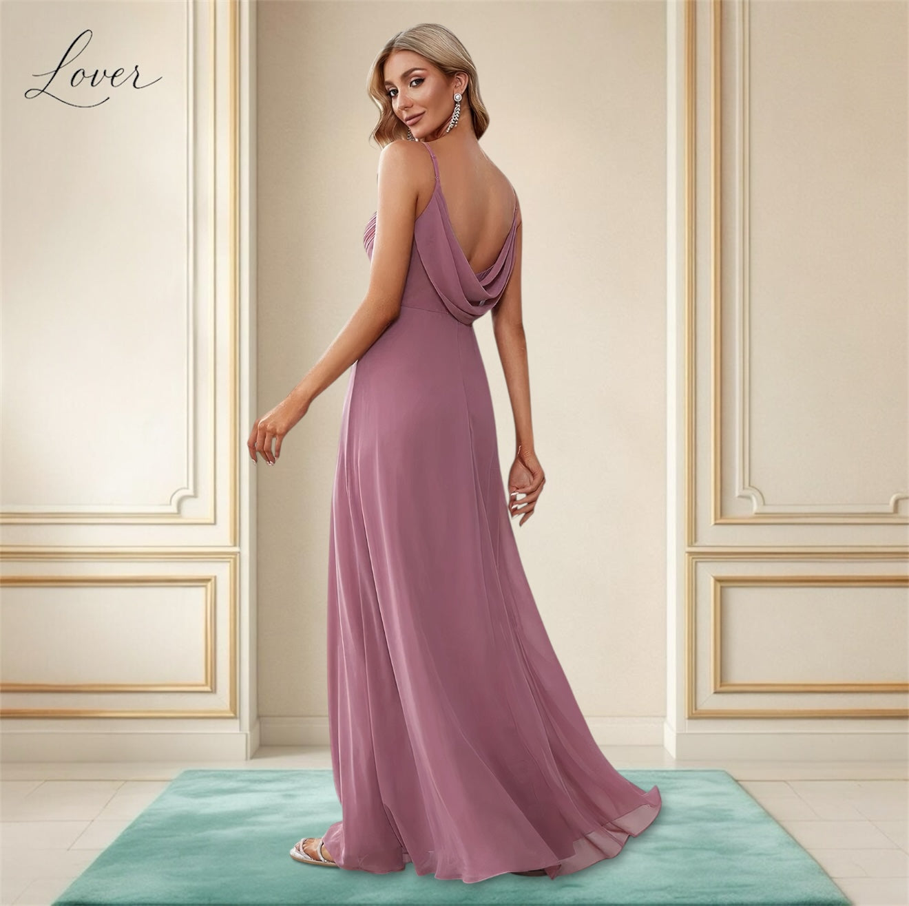 Vestido mauve de tirantes con espalda cowl
