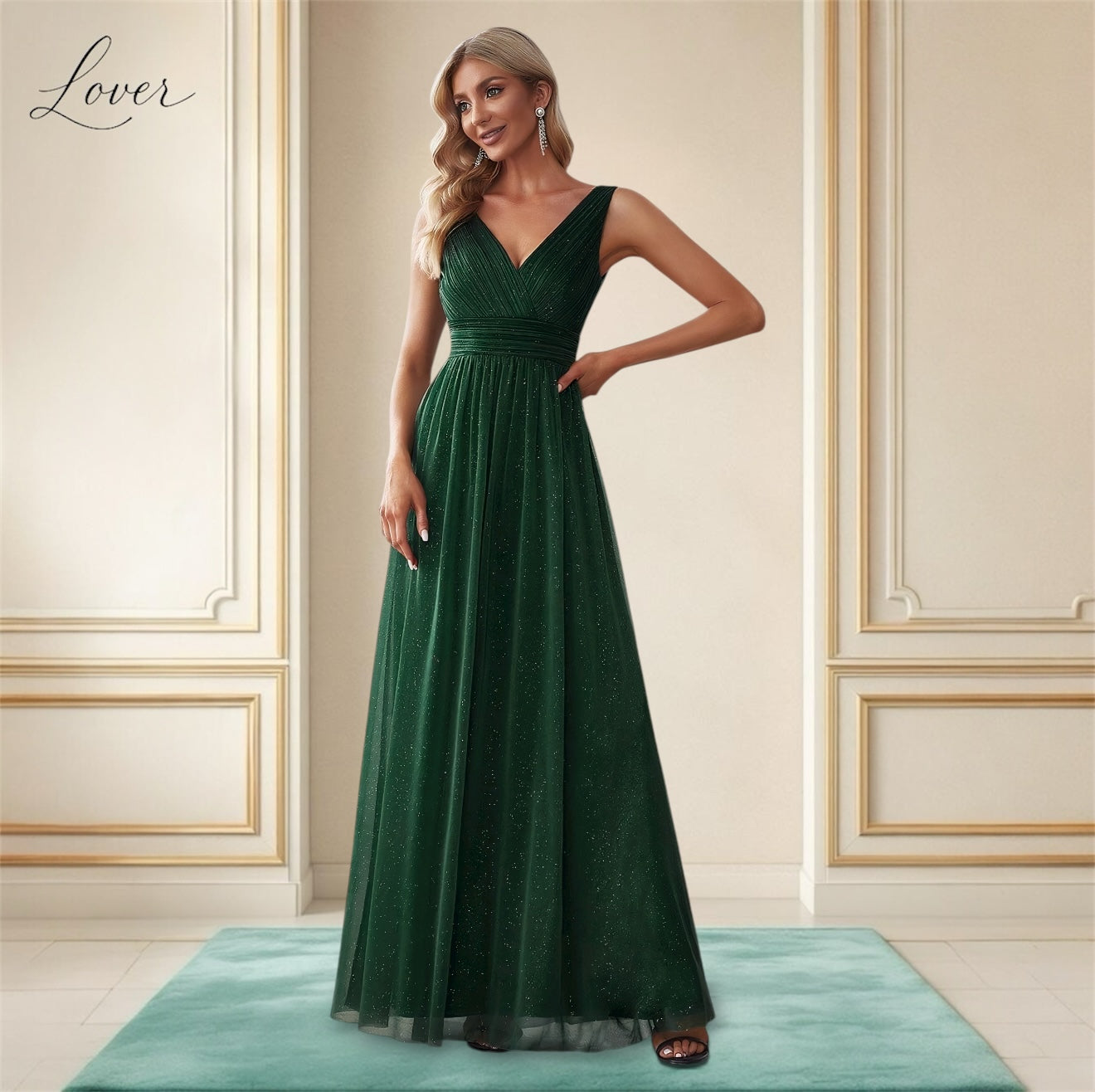 Vestido verde con brillos
