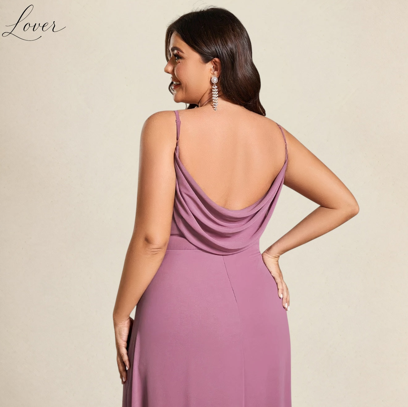 Vestido mauve de tirantes con espalda cowl