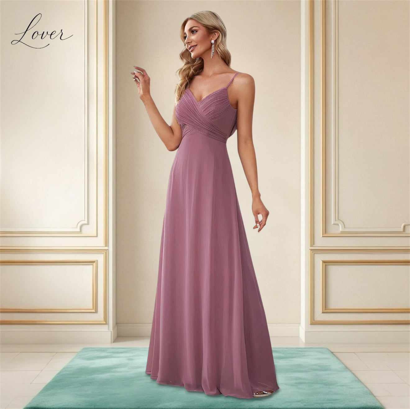 Vestido mauve de tirantes con espalda cowl