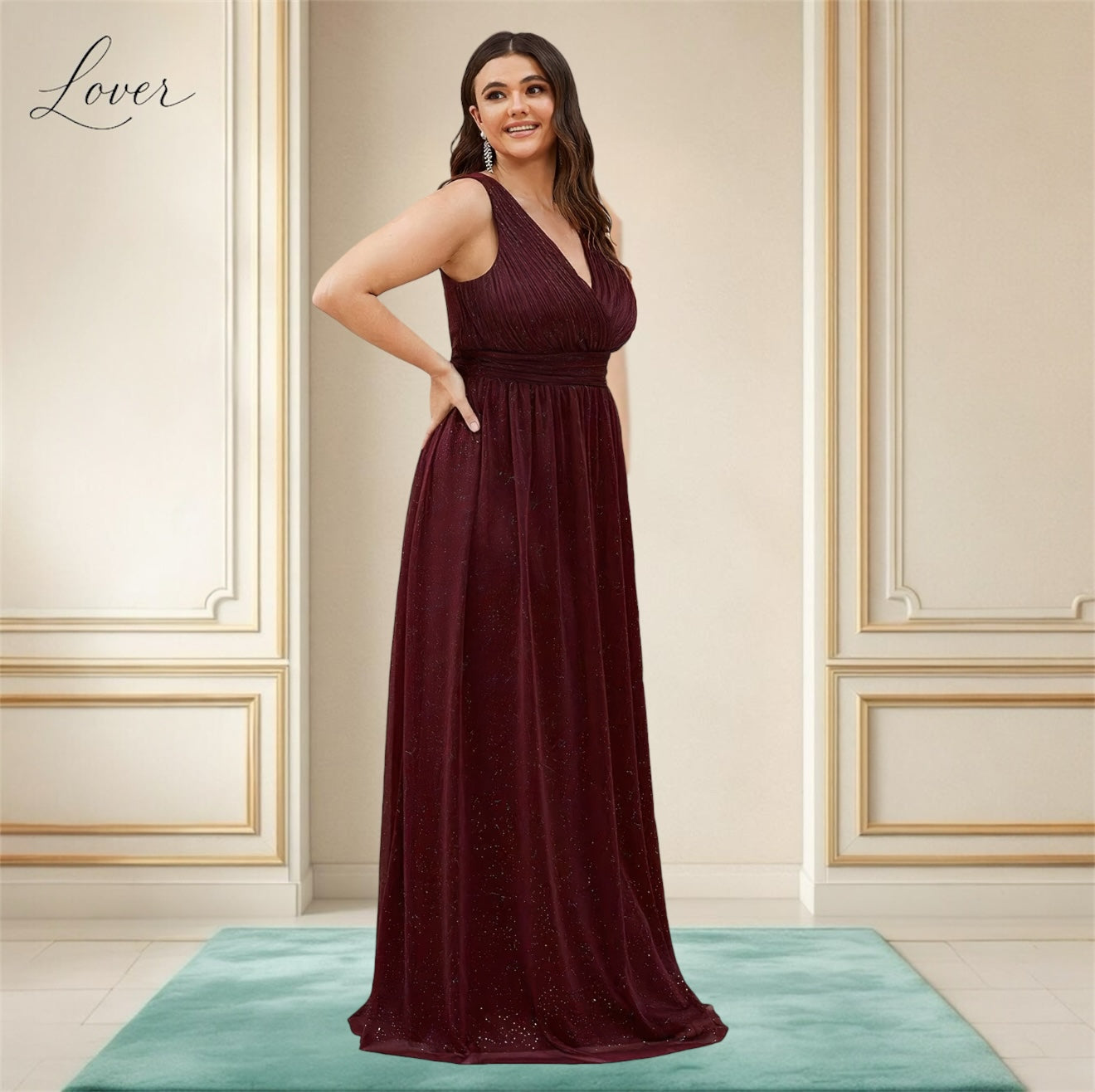 Vestido vino con brillos