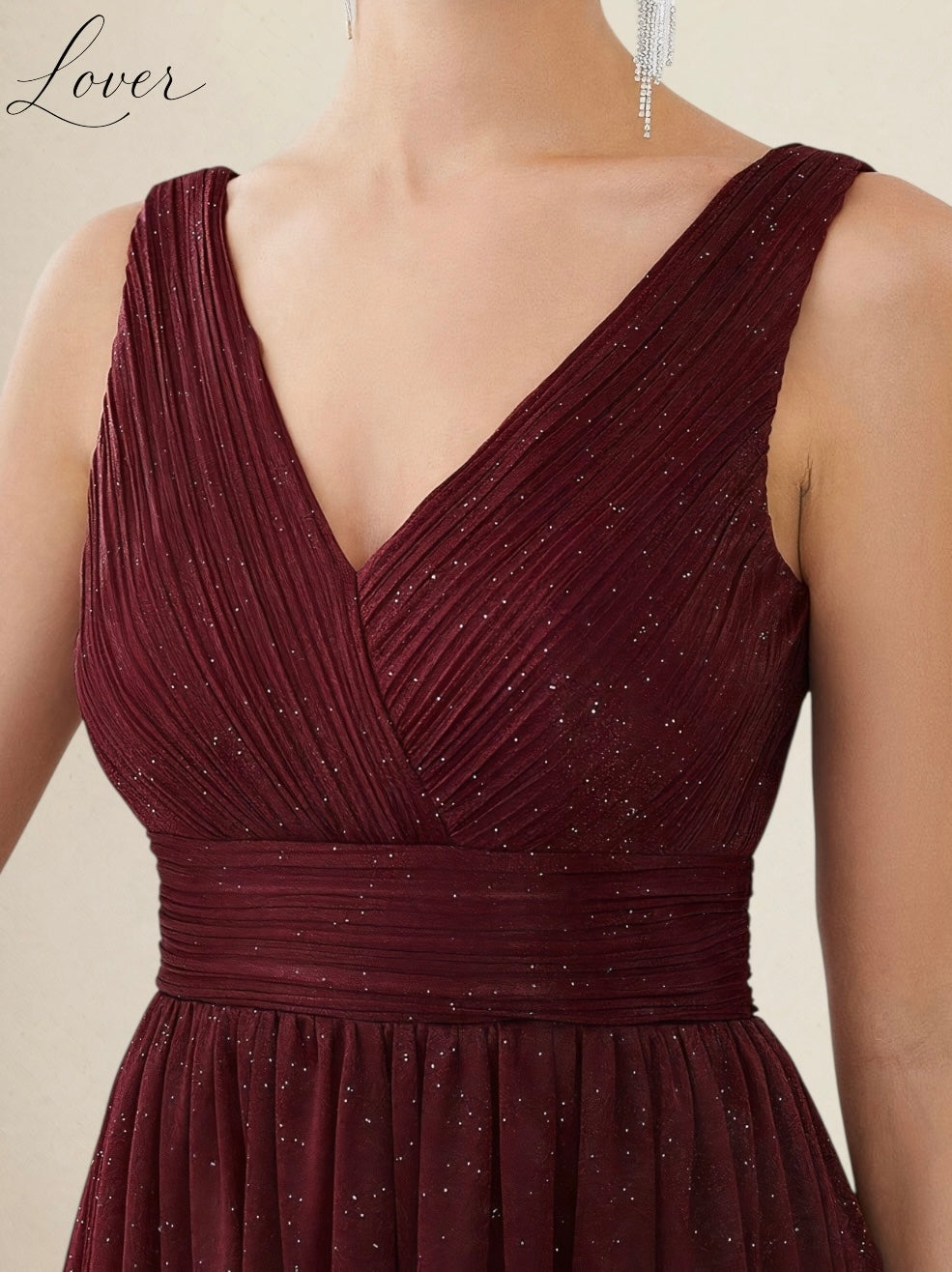 Vestido vino con brillos