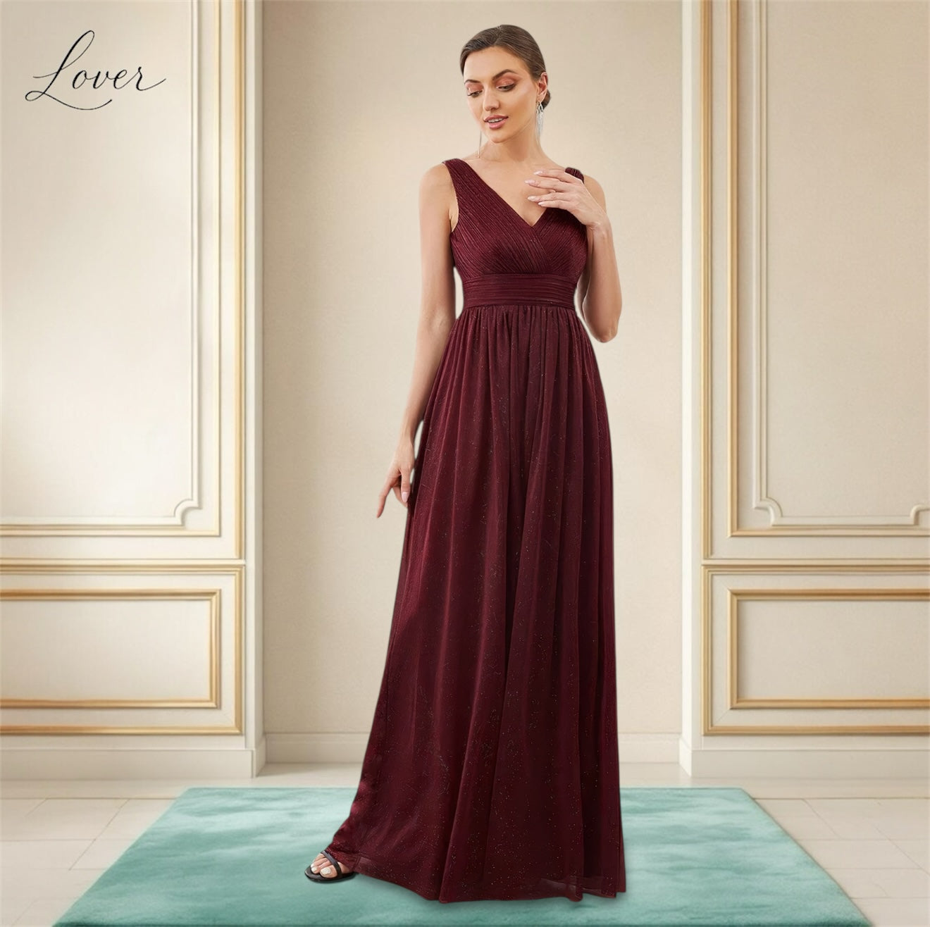Vestido vino con brillos