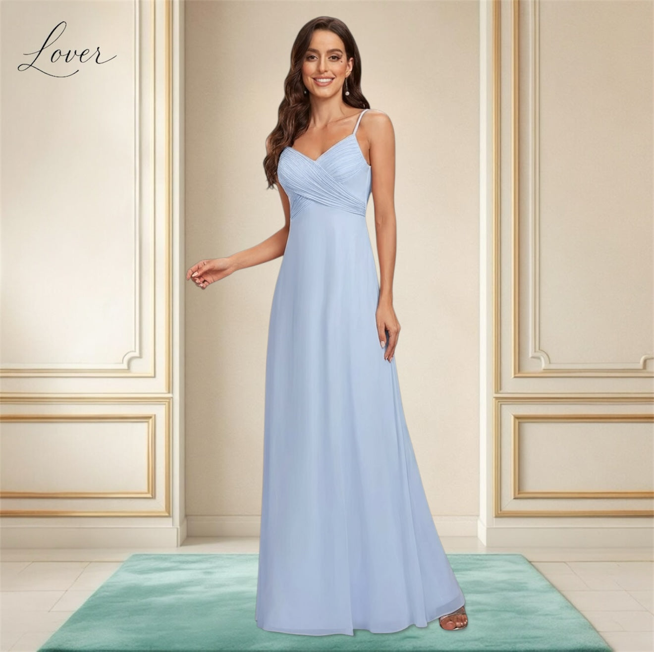 Vestido celeste de tirantes con espalda cowl