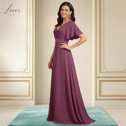 Vestido dusty rose con escote en V y mangas