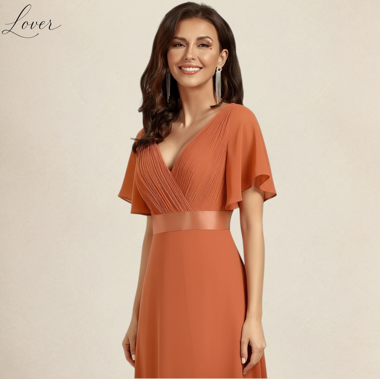 Vestido peach de manga corta