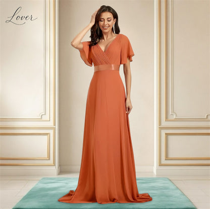 Vestido peach de manga corta