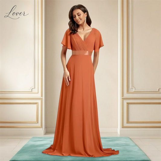 Vestido peach de manga corta