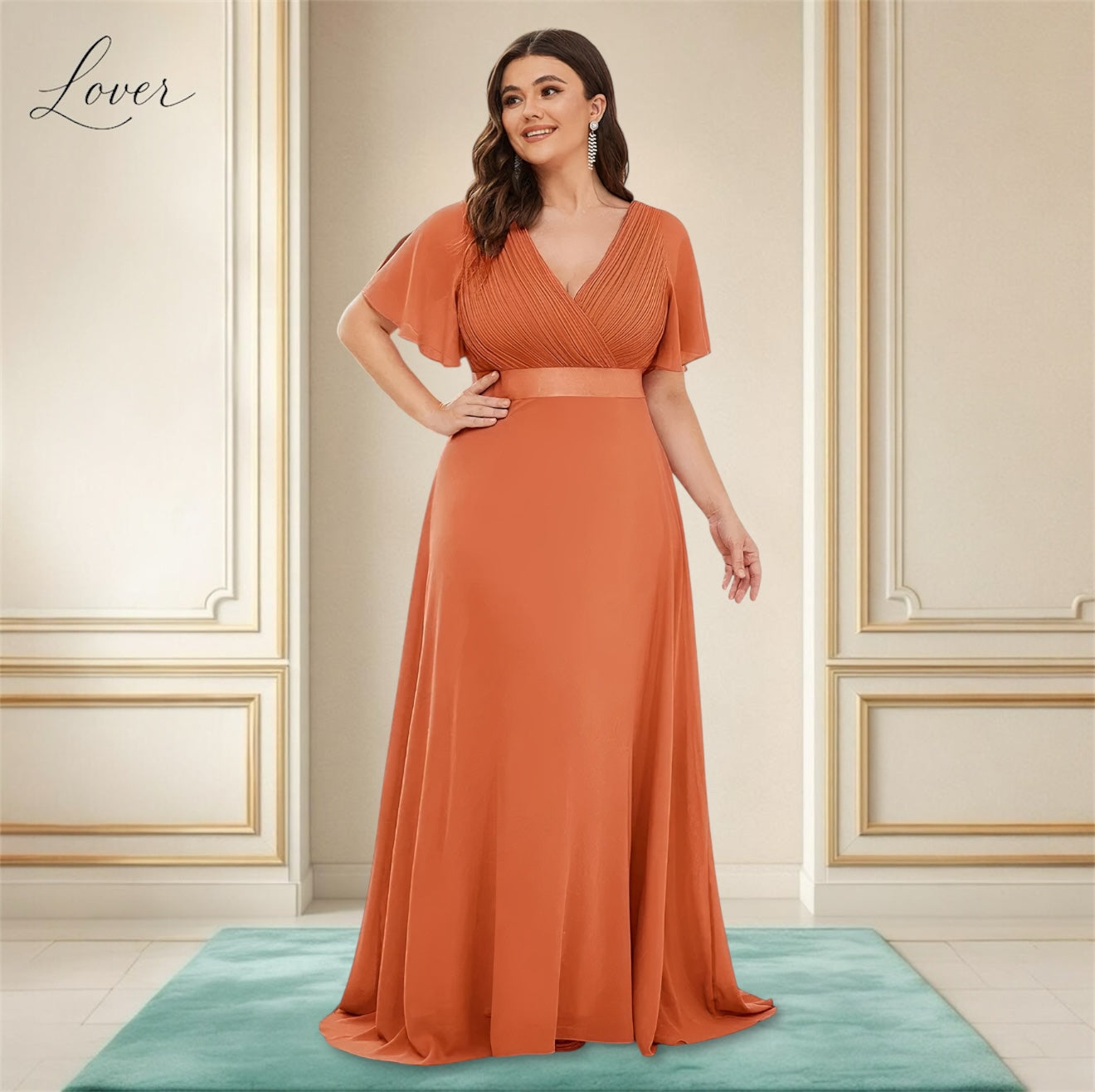 Vestido peach de manga corta