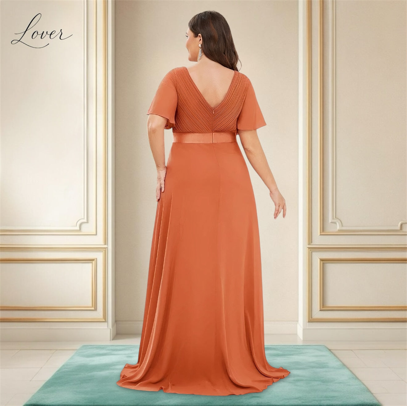 Vestido peach de manga corta