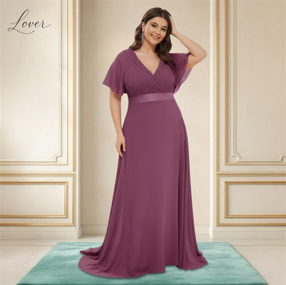 Vestido dusty rose con escote en V y mangas