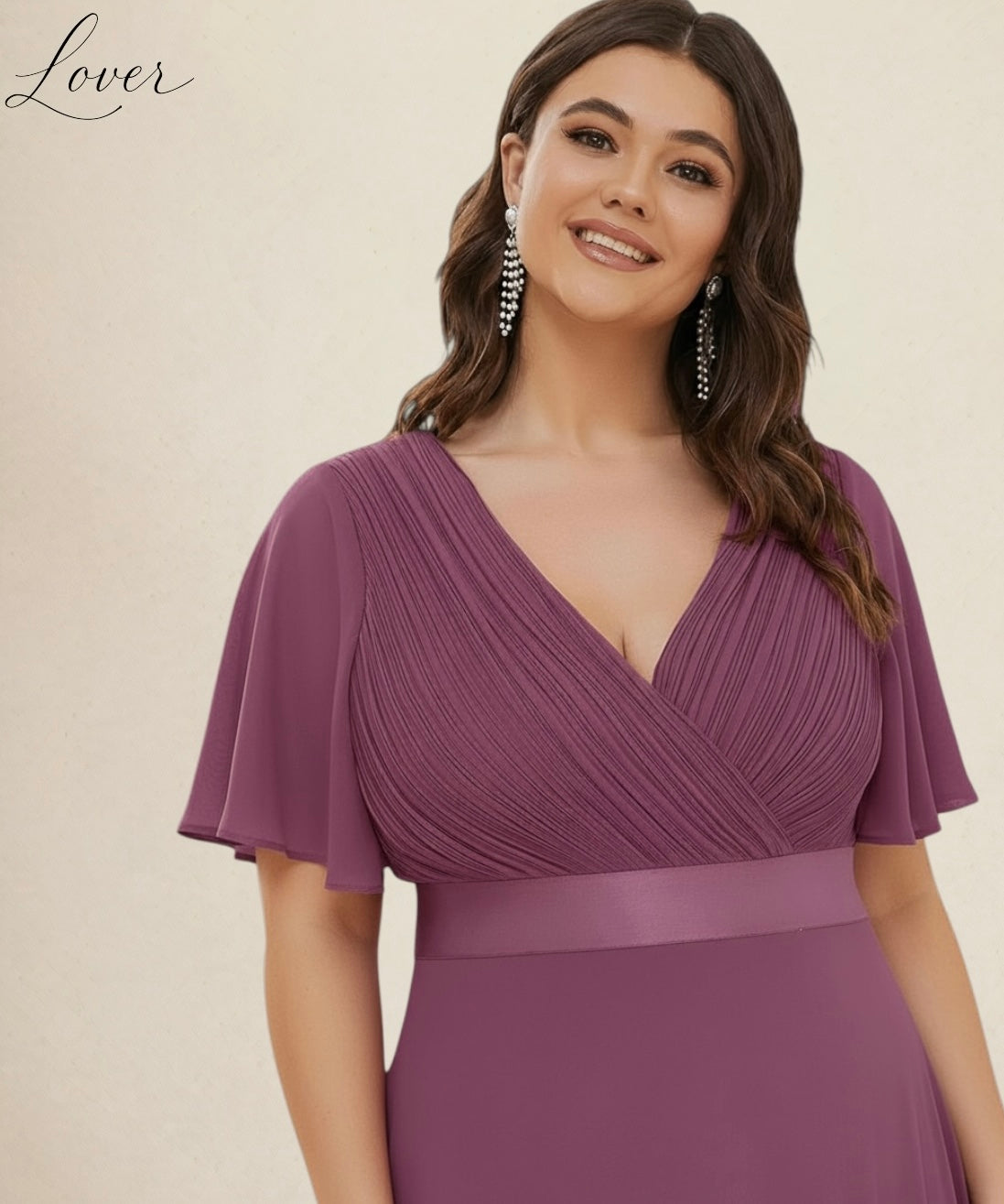 Vestido dusty rose con escote en V y mangas