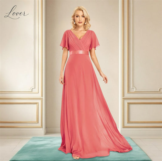 Vestido coral de manga corta