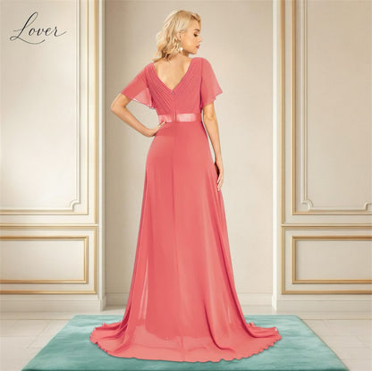Vestido coral de manga corta
