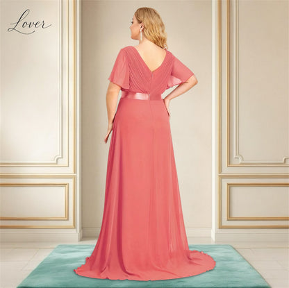 Vestido coral de manga corta