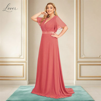 Vestido coral de manga corta