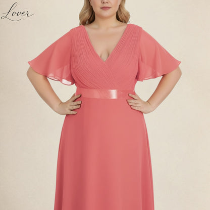 Vestido coral de manga corta