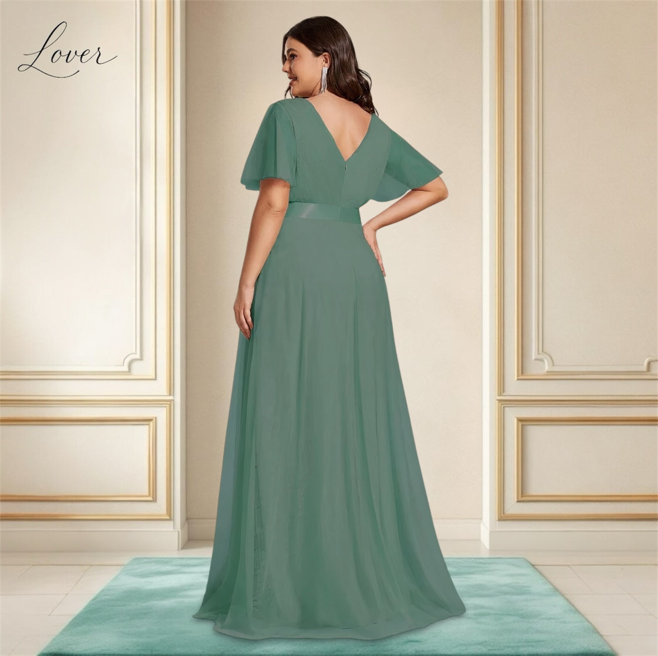 Vestido verde eucalipto con mangas