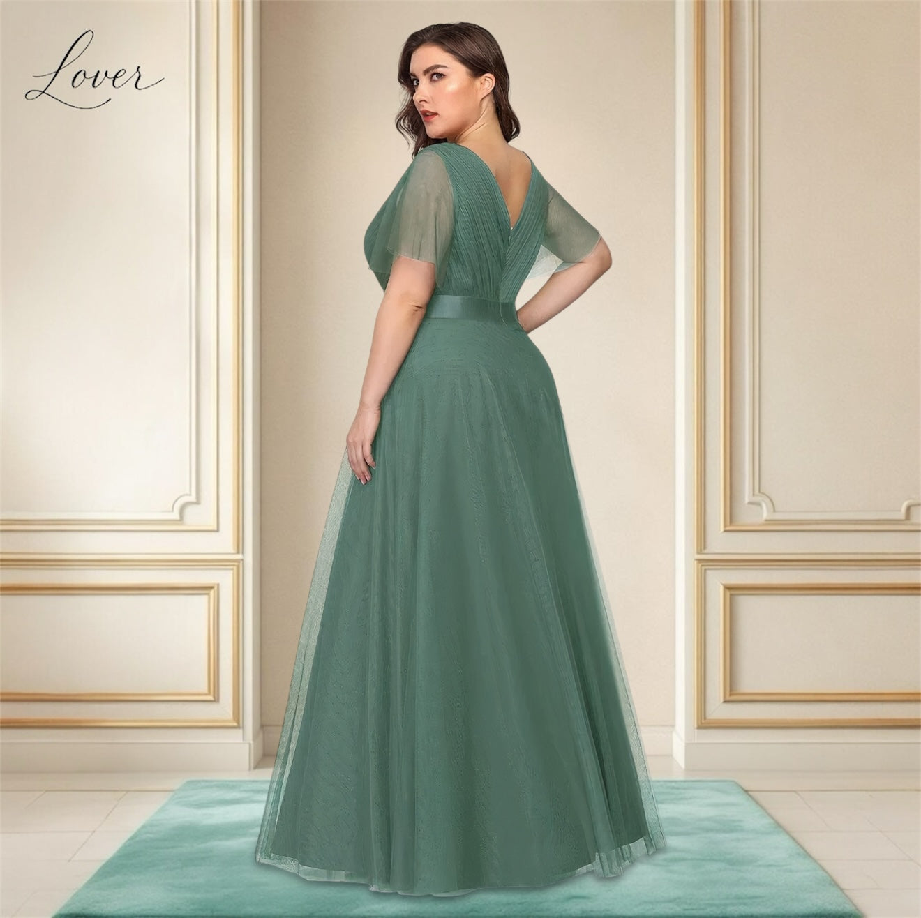 Vestido verde eucalipto con mangas